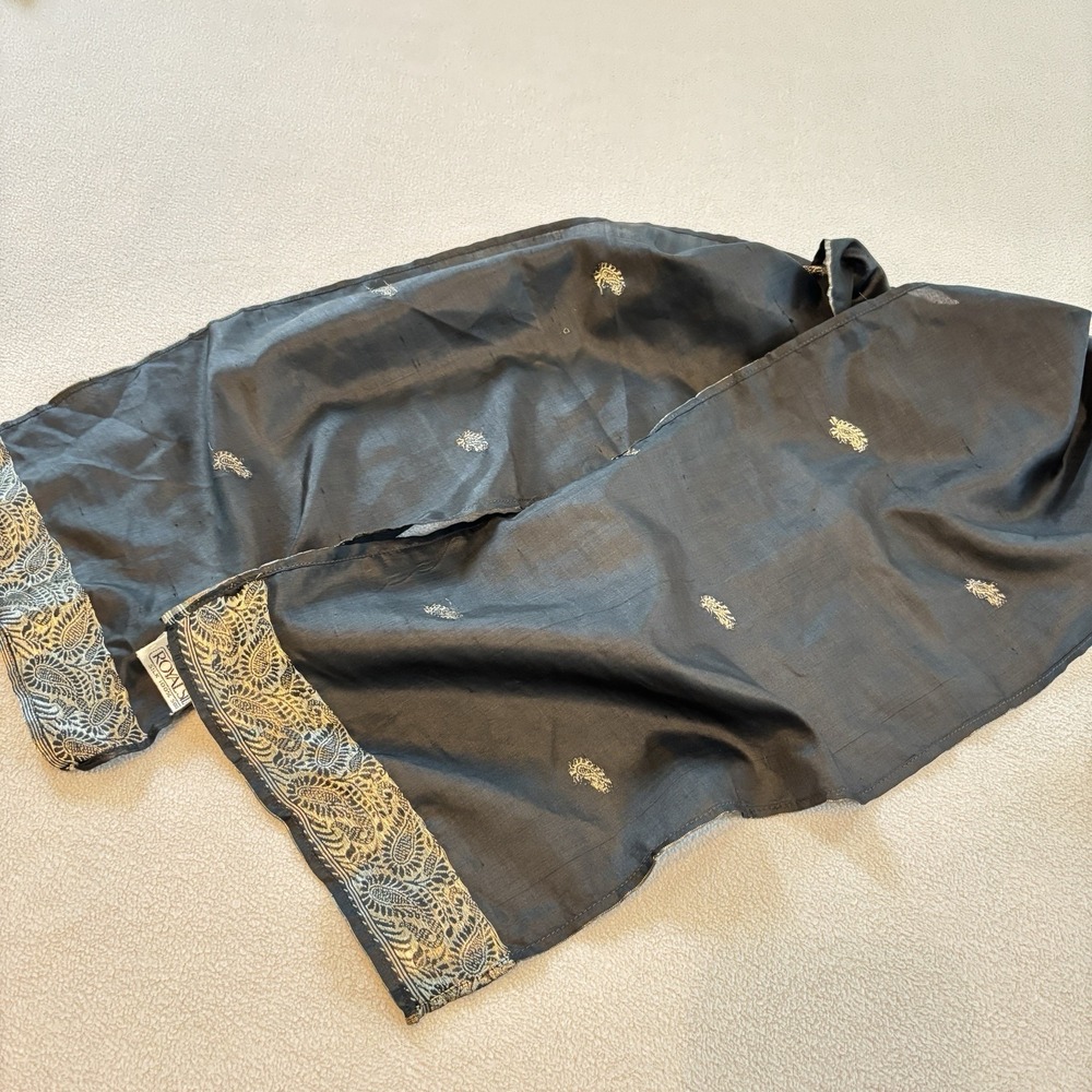 Royal Silk Scarf Black Silk With Gold Metallic Motif And Trim Elegant Art Lux - Picture 8 of 12